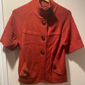 100% Merino Extre Fine Wool Red Button-Up Cape Jacket